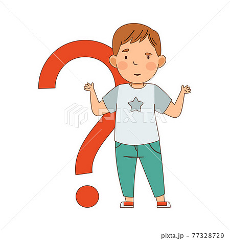 Puzzled Little Boy with Question Mark Shrugging His Shoulders Wondering Vector Illustration Puzzled Little Boy with Question Mark Shrugging His Shoulders Wondering Vector Illustration 77328729