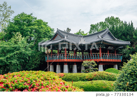 Jukdobong Park Korean traditional pavilion in Suncheon, Korea (Translation is Yeonjaru) Jukdobong Park Korean traditional pavilion in Suncheon, Korea (Translation is Yeonjaru) 77330134