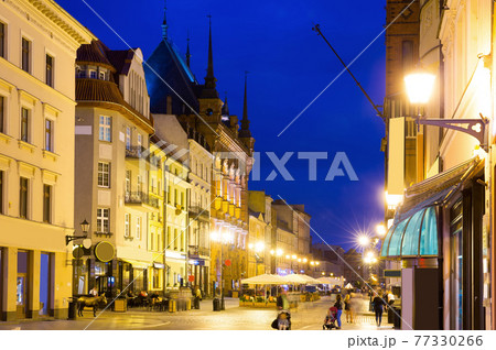 Torun old town streets and building in twilight, Poland 77330266