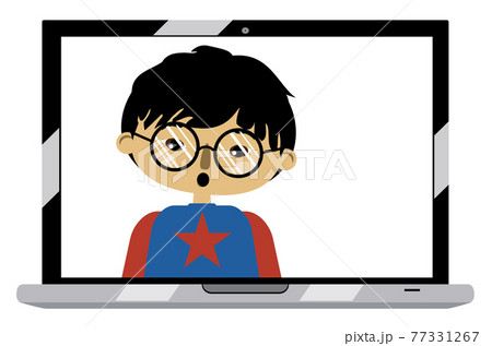 Asian boy on laptop screen Asian boy on laptop screen 77331267