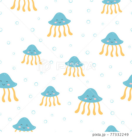 seamless pattern with cartoon jellyfish, vector illustration 77332249