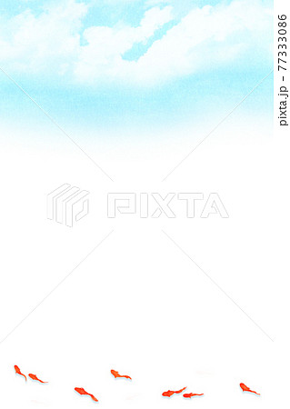赤い金魚と夏背景 縦 青空と白い雲のイラスト素材