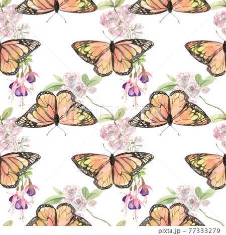 Spring butterfly pattern watercolor Spring butterfly pattern watercolor 77333279