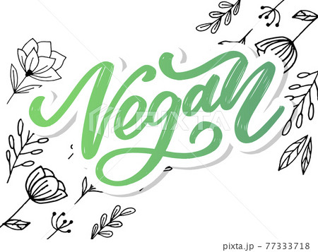 Vector illustration, food design. Handwritten lettering for restaurant, cafe menu. Vector elements for labels, logos, badges, stickers or icons. Calligraphic and typographic collection. Vegan menu Vector illustration, food design. Handwritten lettering for restaurant, cafe menu. Vector elements for labels, logos, badges, stickers or icons. Calligraphic and typographic collection. Vegan menu 77333718