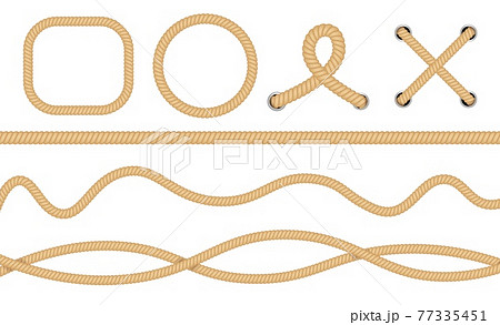 Nautical loops. Vector knots for rope. Realistic knot round and square borders. Marine ropes 77335451