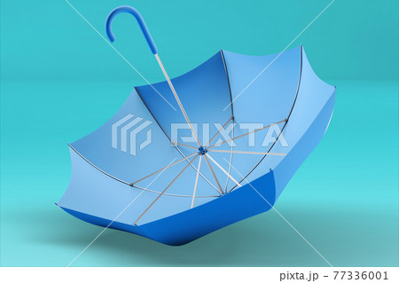 3d rendering umbrella front and top view. realistic mockup of blank parasol with wooden handle, classic accessory for rain protection in spring, autumn or monsoon season 77336001