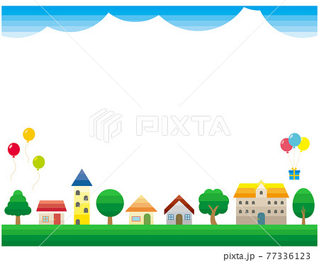 シンプルな街並みのベクターイラスト　枠　背景 77336123