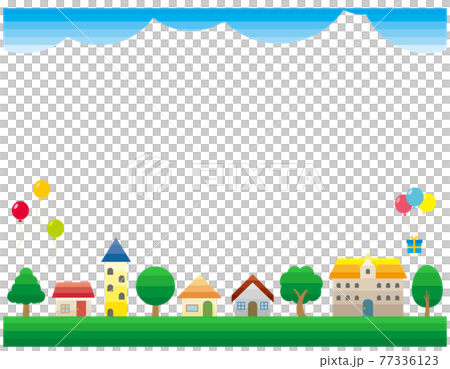 シンプルな街並みのベクターイラスト　枠　背景 77336123