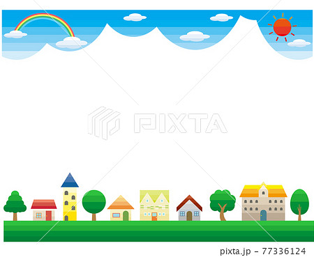 シンプルな街並みのベクターイラスト　枠　背景 77336124