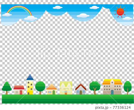 シンプルな街並みのベクターイラスト　枠　背景 77336124