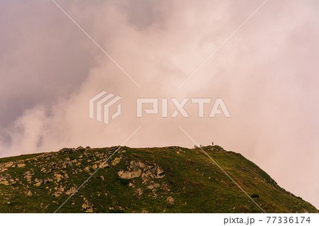 The majestic Carpathians in all the peace and quiet, the beauty and grandeur of the Ukrainian mountains. 77336174
