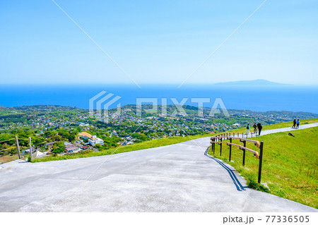 伊豆・大室山の風景(春):相模灘・伊豆大島を望む 伊豆・大室山の風景(春):相模灘・伊豆大島を望む 77336505