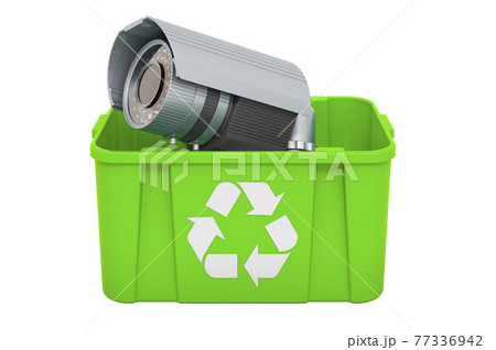 Recycling trashcan with security camera, 3D rendering 77336942