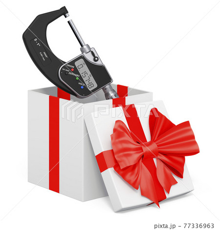 Digital micrometer inside gift box, present concept. 3D rendering 77336963