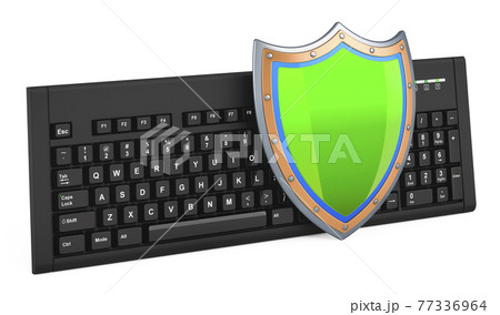 Computer keyboard with shield, 3D rendering 77336964