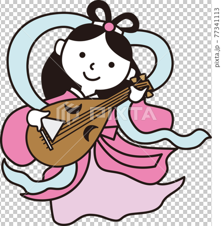 琵琶をひく弁天様のベクターイラストのイラスト素材
