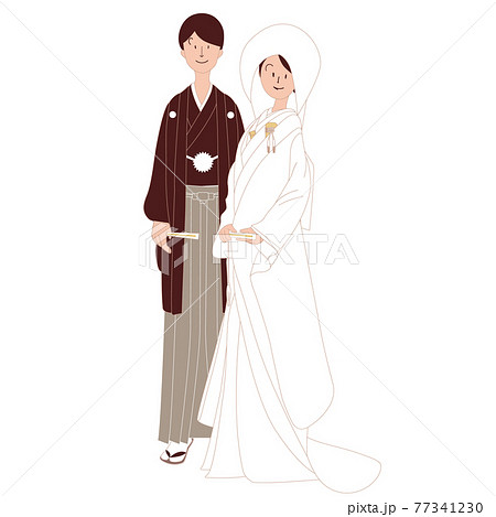 和装の結婚式 日本人男性と日本人女性のイラスト素材