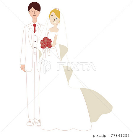 国際結婚 日本人男性と欧米人女性のイラスト素材