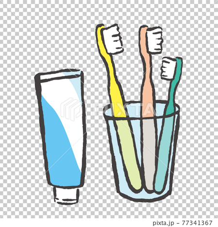 歯ブラシ3本と歯磨き粉のイラスト素材