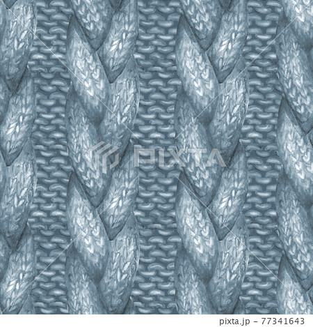 Blue navy realistic knitted seamless pattern. Watercolor hand paint cozy warm knit texture 77341643