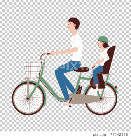 電動アシスト自転車 二人乗り お父さんと子供のイラスト素材