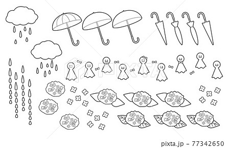 梅雨のイラストアイコンセット ベクター 線のみのイラスト素材