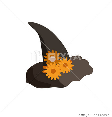 Witch hat festive clothes, cute fancy magic accessory vector flat style simple illustration, isolated object clipart useful for Halloween party decoration, hand drawn image, cartoon spooky character 77342897