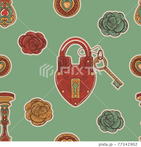 Valentine Day green vintage seamless pattern Valentine Day green vintage seamless pattern 77342902