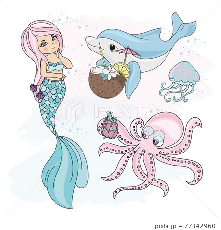 MERMAID COCKTAIL Sea Princess Girl Cartoon Tropical Cruise Travel Ocean Summer Clip Art Vector Illustration Set For Print MERMAID COCKTAIL Sea Princess Girl Cartoon Tropical Cruise Travel Ocean Summer Clip Art Vector Illustration Set For Print 77342960