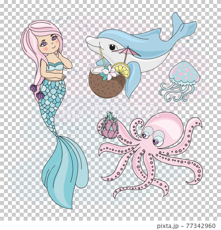 MERMAID COCKTAIL Sea Princess Girl Cartoon Tropical Cruise Travel Ocean Summer Clip Art Vector Illustration Set For Print MERMAID COCKTAIL Sea Princess Girl Cartoon Tropical Cruise Travel Ocean Summer Clip Art Vector Illustration Set For Print 77342960