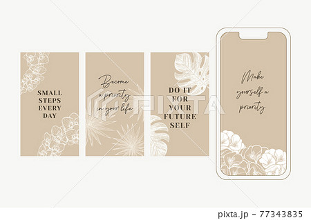 Elegant gold tropical florals stories templates collection. Vertical design templates. Vector illustration 77343835