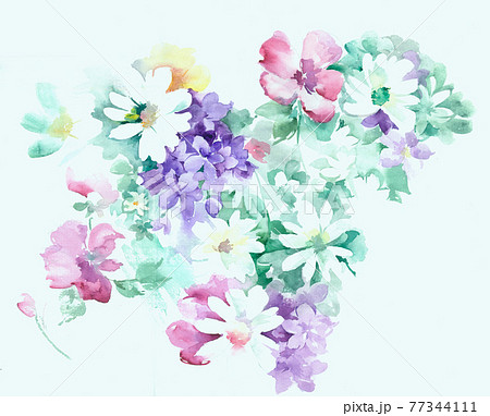 透明水彩 水彩画 花 77344111