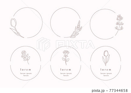 草花の丸いシンプルな飾り枠 ロゴのイラスト素材
