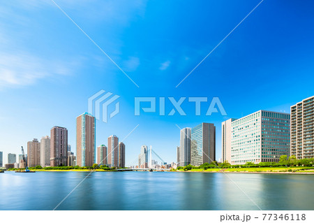 東京 中央大橋と佃の高層マンション 東京 中央大橋と佃の高層マンション 77346118