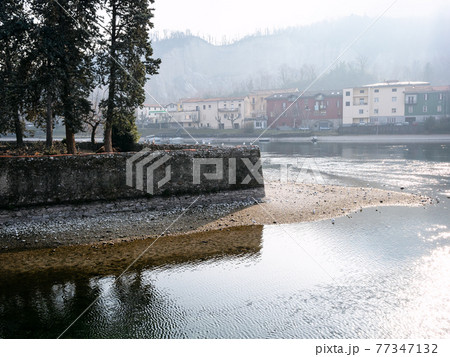 island Isola Viscontea on Lario Como Lake in Lecco island Isola Viscontea on Lario Como Lake in Lecco 77347132