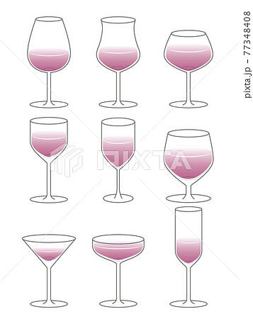 ワイングラスのイラストセット 白枠あり のイラスト素材