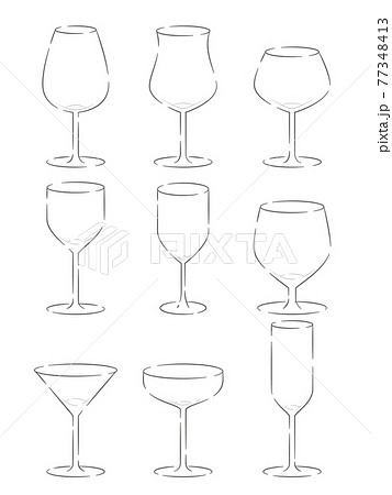ワイングラスのイラストセット 白枠あり のイラスト素材
