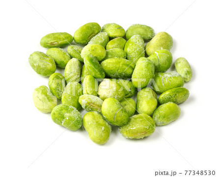 pile of frozen Edamame soybeans closeup on white 77348530
