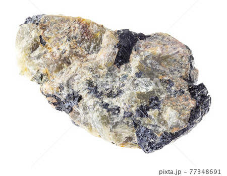 Nepheline rock with black Ilmenite stone on white 77348691