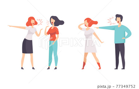 Man and Woman Quarrelling and Arguing with Each Other Shouting and Yelling Vector Illustration Set 77349752