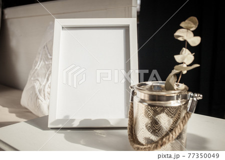 white portrait frame mockups, Scandinavian interior  neutral color palette. 77350049