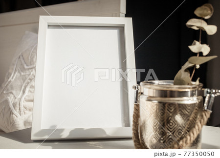 white portrait frame mockups, Scandinavian interior  neutral color palette. 77350050