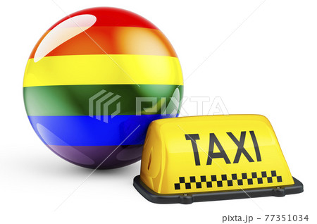 Yellow taxi car signboard with rainbow LGBT flag, 3D rendering Yellow taxi car signboard with rainbow LGBT flag, 3D rendering 77351034