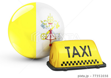 Taxi service in Vatican concept. Yellow taxi car signboard with Vatican flag, 3D rendering 77351038