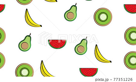 Seamless pattern banana kiwi watermelon avocado delicious sweet fresh beautiful on white background. The texture is endless Seamless pattern banana kiwi watermelon avocado delicious sweet fresh beautiful on white background. The texture is endless 77351226
