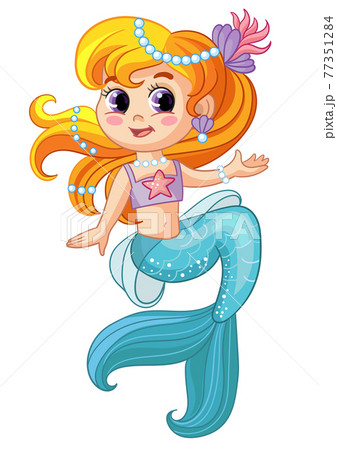 Cute Pretty Sitting Mermaid Vector Cartoon のイラスト素材