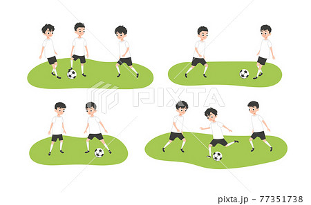 イラスト素材 男子サッカー サッカーを練習する子供たちのイラスト素材