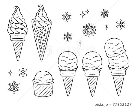 アイスクリームとソフトクリームの線画イラストのイラスト素材