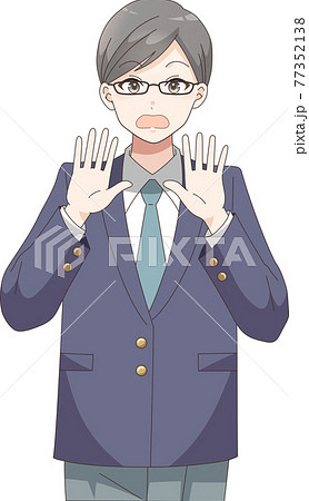 驚くポーズ　男子学生(眼鏡) 77352138