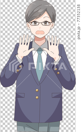 驚くポーズ　男子学生(眼鏡) 77352138